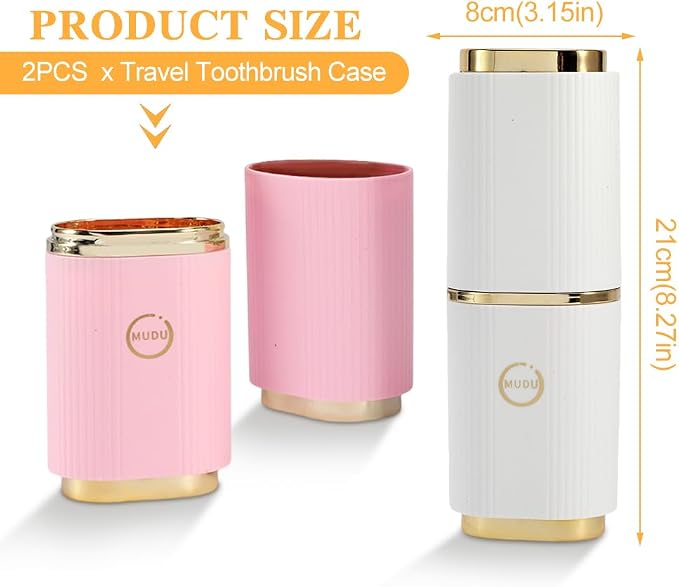 2 Pcs Travel Toothbrush Case, Portable Toothbrush Holder(White,Pink) | 8.27Inch Breathable Toothbrush Holder for Traveling Camping Business Trip School Bathroom - Image 2