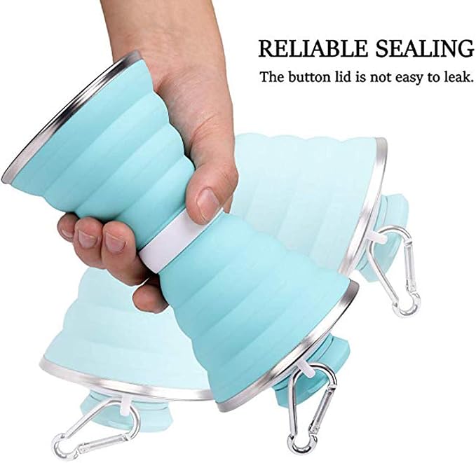 Collapsible Water Bottle, Camping Cup With Carabiner, Reuseable Silicone Foldable Leak Proof Portable Sports Travel Water Bottles For Outdoor, Travel Gym Hiking, BPA Free, Cycling Cups with Carabiner - Image 2