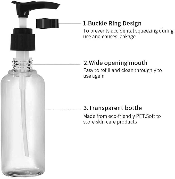 Vitog Travel Bottles Kit, TSA Approved Leak Proof Portable Toiletry Containers Set, Clear flight size PET Cosmetic Containers for Lotion, Shampoo, Cream, Soap, Set of 11 (Black+Plastic) - Image 6