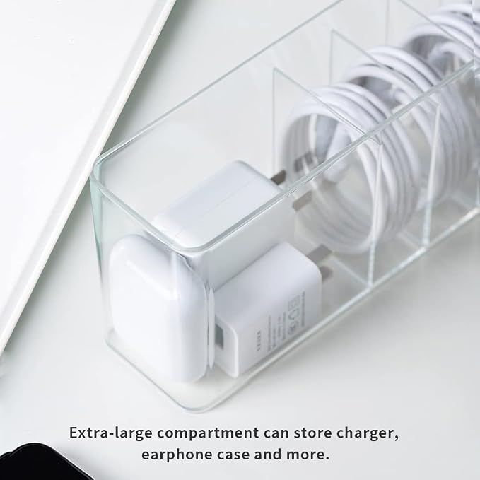 Charger Cable Cord Storage Organizer Box - Easy Storage Without Cable Ties | with Lid,Dust-Proof,Space Saving,6 Standard Space and 1 Larger Space,for Home Office Desk Accessories Supplies - Image 5