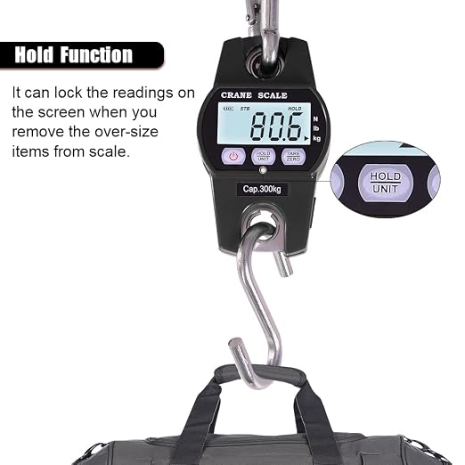 Fuzion Hanging Scale 660LB - Heavy Duty Crane Scale with Aluminum Body | Stainless Steel Hook, Hold/Tare Function, Large Display, Digital Hanging Scales for Weighing Animals, Hays, Fish, Luggage - Image 5