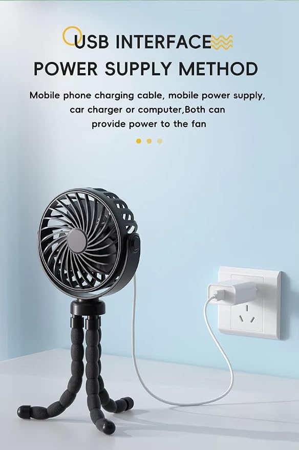 SNUGGY BABY BLACK Portable Oscillating Travel Fan – Rechargeable, Battery-Powered & USB Cooling Device for Strollers, Handheld Use, and On-the-Go Comfort - Image 3