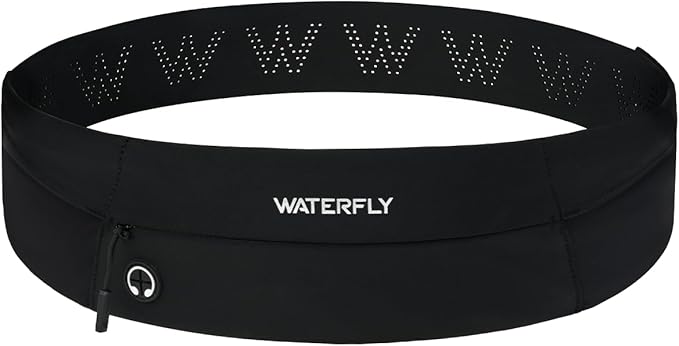 WATERFLY Running Belt Fanny Pack: Slim Lightweight Waist Bag for Runners | Trim-to-Size Hook & Loop Fit 24"-47", Workout Phone Holder, 3 Pockets, Reflective Strip, Fitness Jogging Exercise, Women, Men by Waterfly
