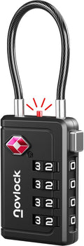 TSA Approved Luggage Locks, Travel Locks with Inspection Indicator | TSA008, Easy to Read Dials, 4 Digit Combination, Flexible Steel Cable, for Suitcases, Backpacks, Bags, 1-Pack, Black by Unknown