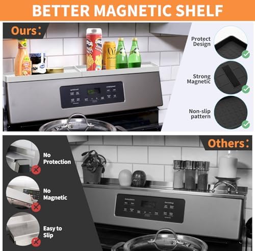 BFONS 30 Inch Silicone Magnetic Stove Top Shelf, Kitchen Over Stove Spice Rack Shelf Apartment Home Must Haves Kitchen Gadgets for Above Stovetop Seasoning Organization Storage (White) - Image 4