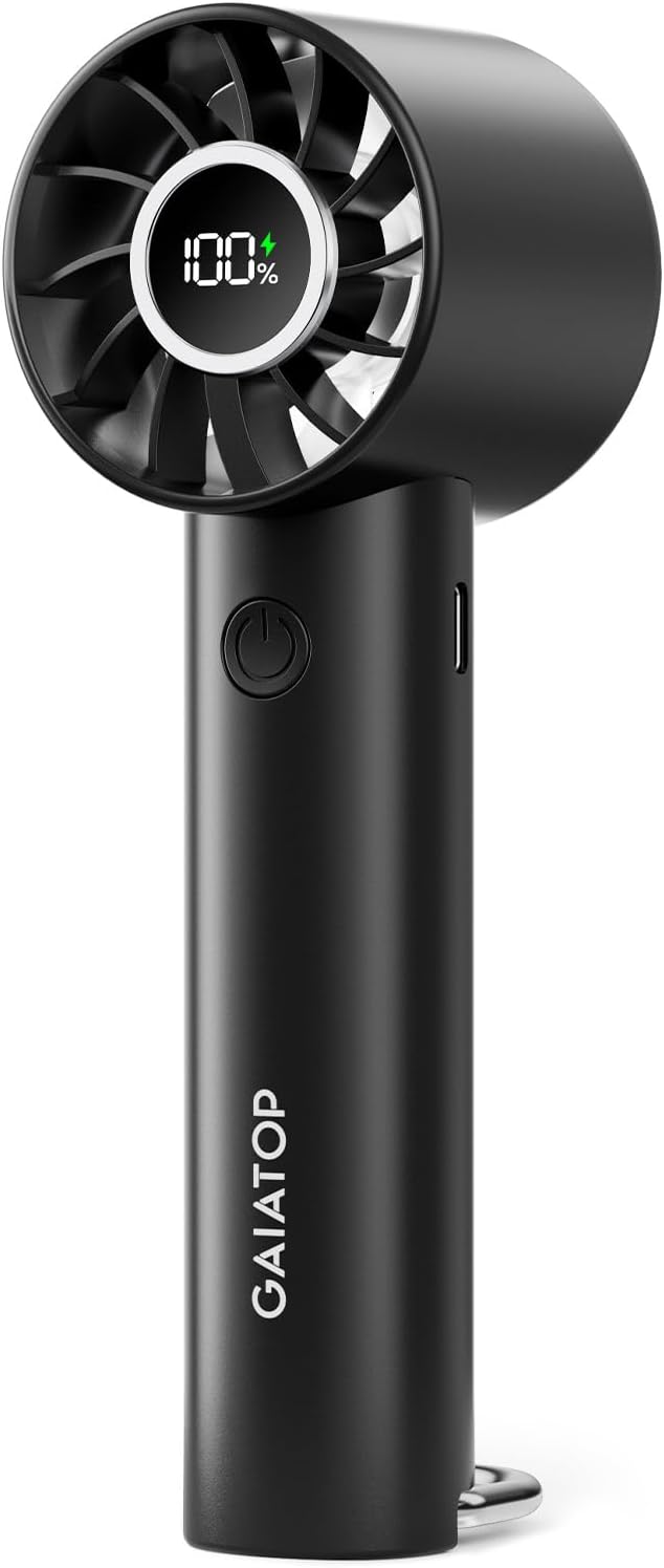 Gaiatop Portable Mini Fan, 3 Speed Handheld Fans with Power Display Flashlight, USB Rechargeable Battery, Lightweight Personal Cooling for Women Men Indoor Outdoor Travel Black by GAIATOP