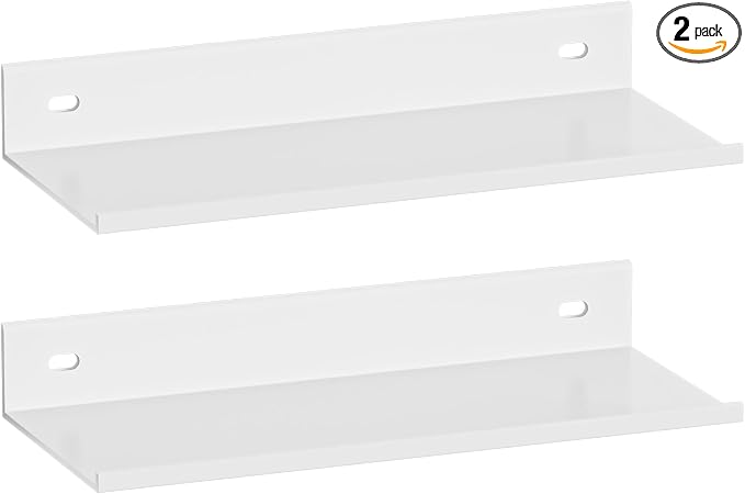 HNVNER Adhesive Bathroom Shelves 2 Pack, Metal Floating Wall Shelf, 30cm | White Shower Caddy, Wall Storage Decoration, Supports 5kg, Screw/No Drilling, Renter-friendly, Rustproof & Waterproof by HNVNER