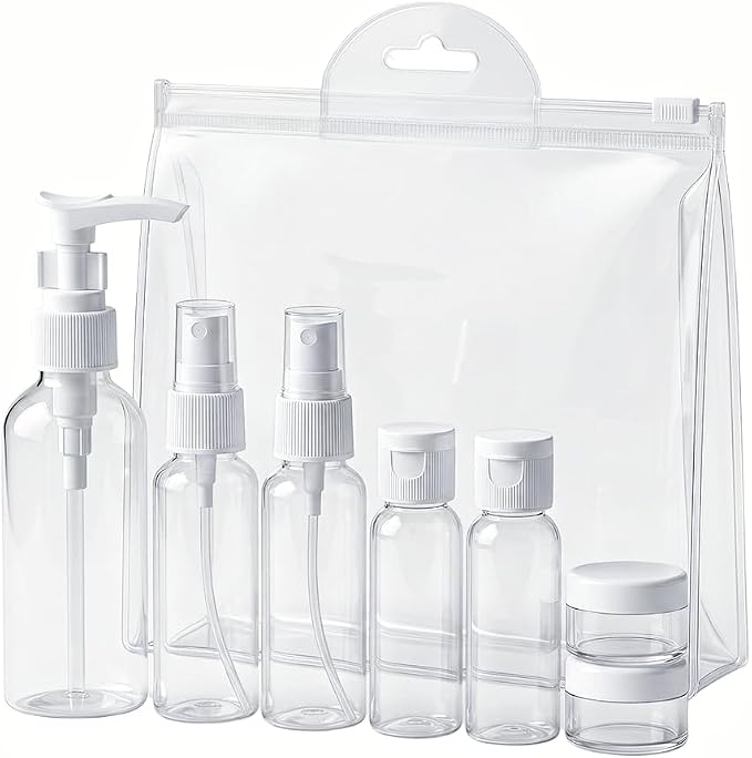 7 Pack Travel Bottles for Toiletries, TSA Approved Travel Size Containers with Toiletry Bag, Leak-Proof Liquid Containers for Shampoo, Conditioner, Lotion and Cosmetic (White) by YUYUDEHM