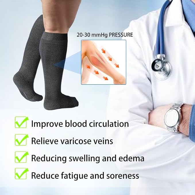 LEVSOX Viscose Made from Bamboo Compression Socks for Pregnant Women 20-30 mmHg Knee High Cute Mens Supports Socks for Travel - Image 6