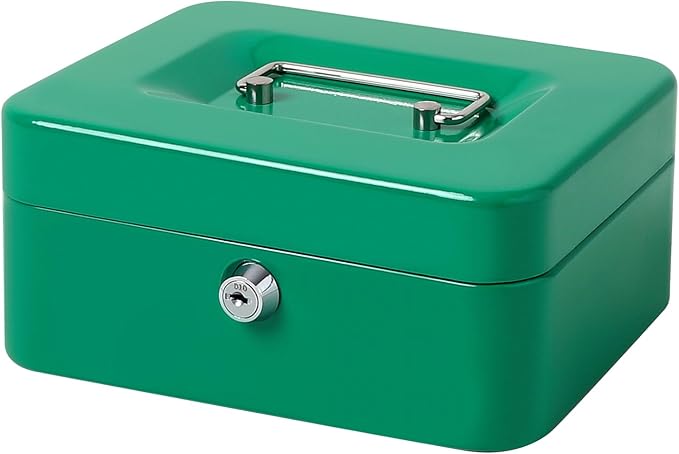 Jssmst Medium Cash Box with Key Lock - Durable Metal Cash Box with Money Tray, Green, Medium by Jssmst