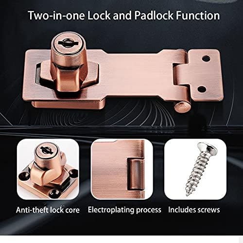 2 Packs Keyed Hasp Locks Twist Knob Keyed Locking Hasp for Small Doors, Cabinets and More,Stainless Steel Steel, Hasp Lock Catch Latch Safety Lock Door Lock with Keys (3inch, Copper) - Image 3