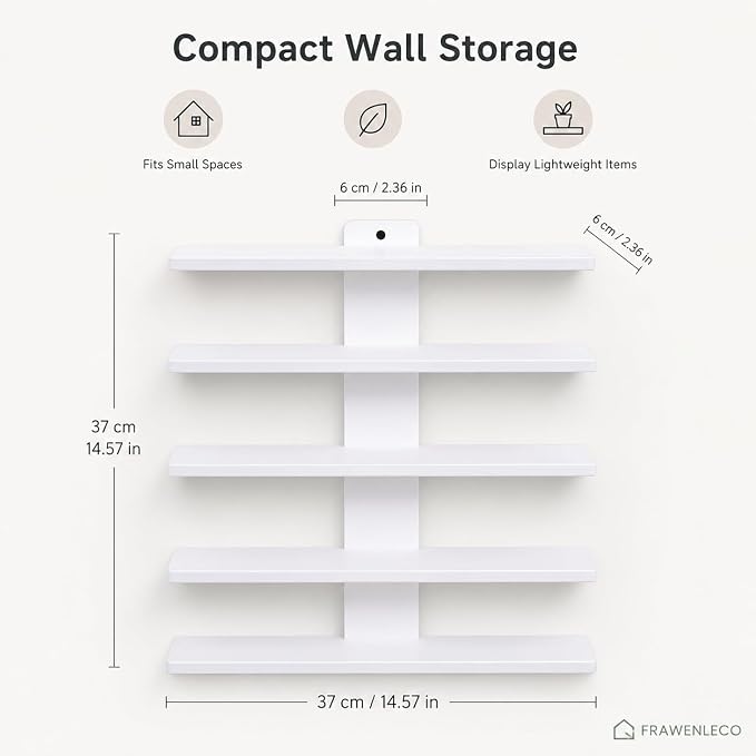 No Drill Wall Shelf, 5-Tier White Floating Shelves with Adhesive, Thickened 12mm PVC Board, Damage-Free Wall Mounted Organizer for Bathroom, Kitchen, Living Room, Bedroom(White) - Image 2
