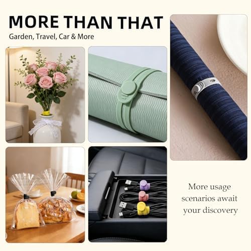 56Pcs Silicone Cable Ties Reusable, Multipurpose Cable Management Organizer, Adjustable Fastening Cable Straps with Locking Buckles, High Elasticity Cord Organizer, Travel Essentials, 7 Colors - Image 5