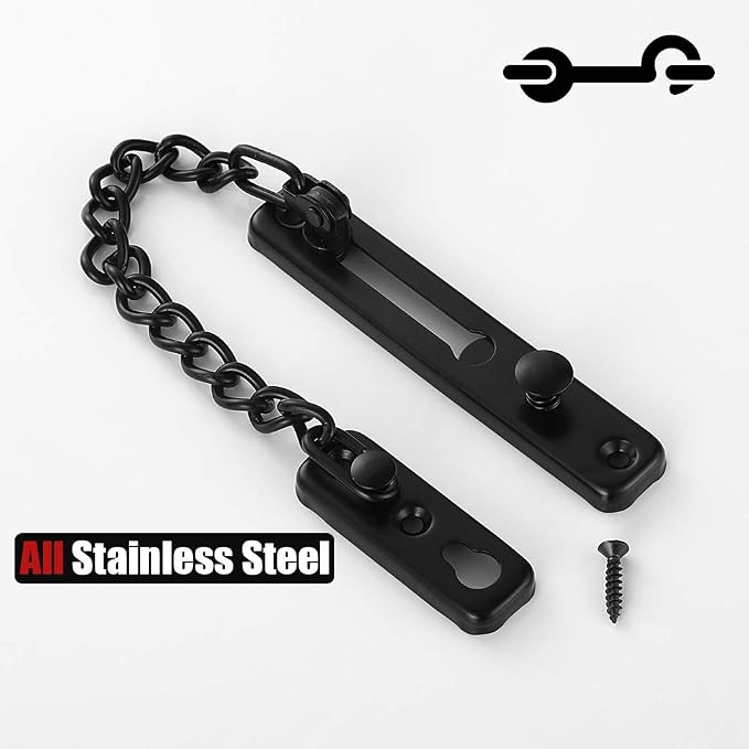 JQK Door Chain Lock Black, Stainless Steel Door Guard with Spring Anti-Theft Press Lock, Matte Black, HDC100-PB - Image 4