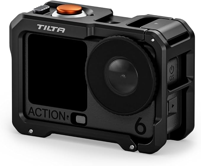 Tilta Full Camera Cage Compatible with DJI Osmo Action 6 | 1/4"-20 Thread with Locating Points | Cold Shoe Receiver | Button Extension | Battery Door & Card Slot Open Access | Black by Tilta