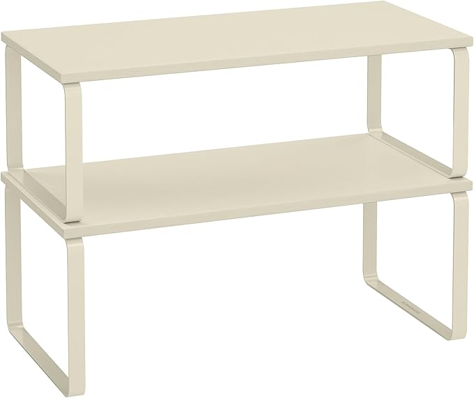 SONGMICS Cabinet Organizer Shelf, Set of 2 Spice Rack, Kitchen Storage | Kitchen Counter Storage Spice Rack, Steel, Bamboo, Cream, BYSTRO Collection UKCS200W02 by Unknown