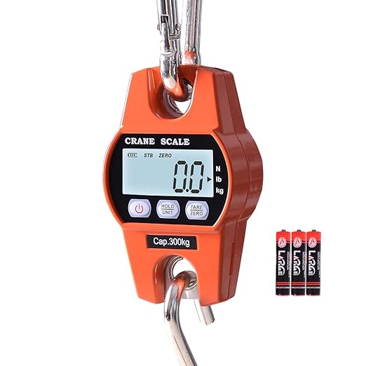 Fuzion Hanging Scale 660LB - Heavy Duty Crane Scale with Aluminum Body | Stainless Steel Hook, Hold/Tare Function, Large Display, Digital Hanging Scales for Weighing Animals, Hays, Fish, Luggage by Fuzion%C2%AE