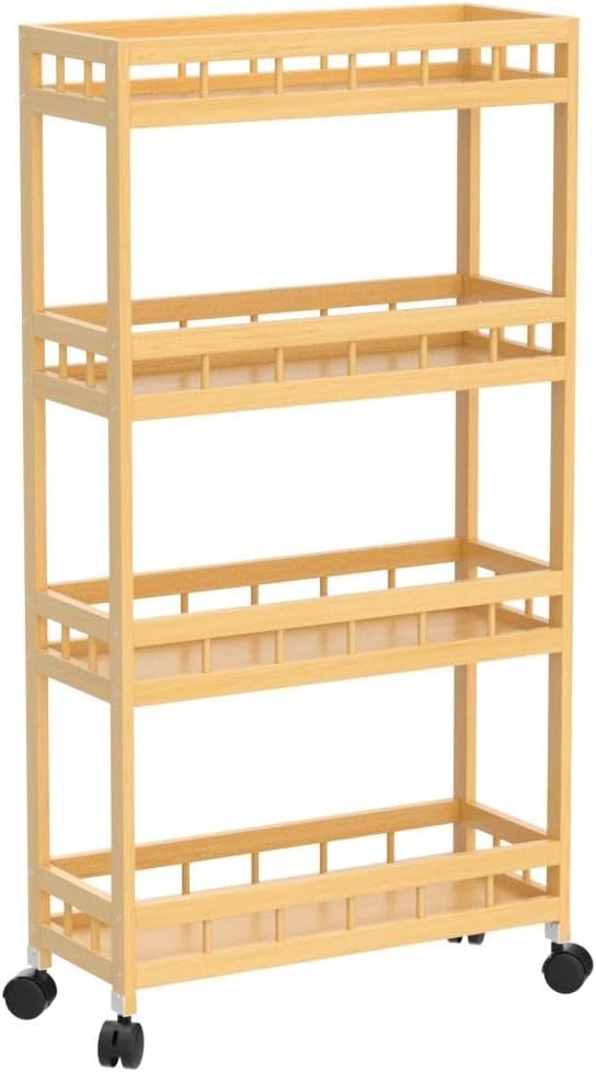 4-Tier Bamboo Utility Kitchen Rolling Cart Trolley Island Storage Shelf | (19.7" L X 7.1" W X37.8" H) Wood Removable Multi-Layer Rack on Wheels - Image 4