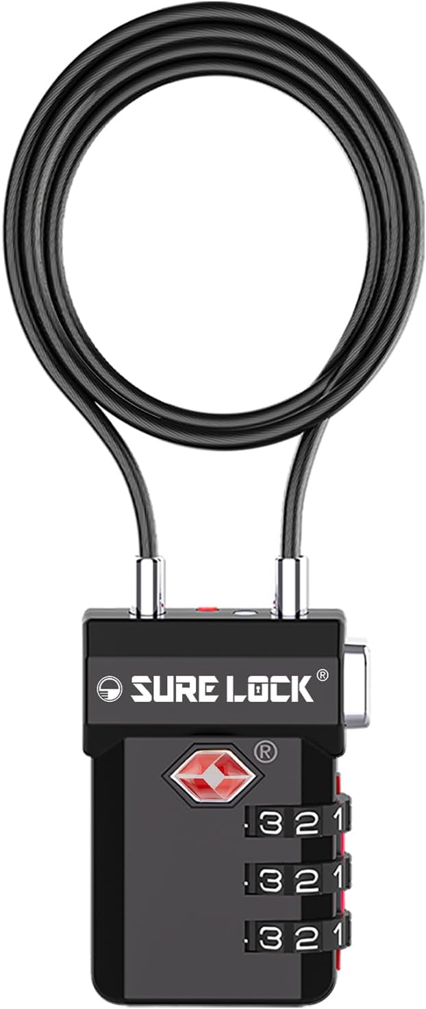 SURE LOCK TSA Approved Luggage Locks with Open Alert Indicator, 3 Digit Combination Cable Travel Lock for Suitcase, Backpack, Gym Locker, Toolbox, Carry On & Travel Bag - Image 9