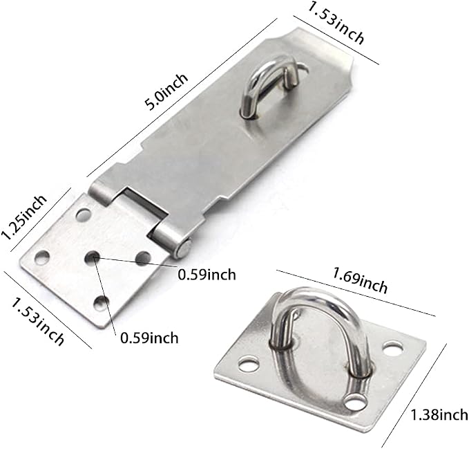 Door Locks Hasp Latch, 5 Inch Stainless Steel Safety Packlock Clasp Hasp Lock Latch, Extra Thick Gate Lock Hasp with Screws Brushed Finish 2 Pack (5inch) - Image 2