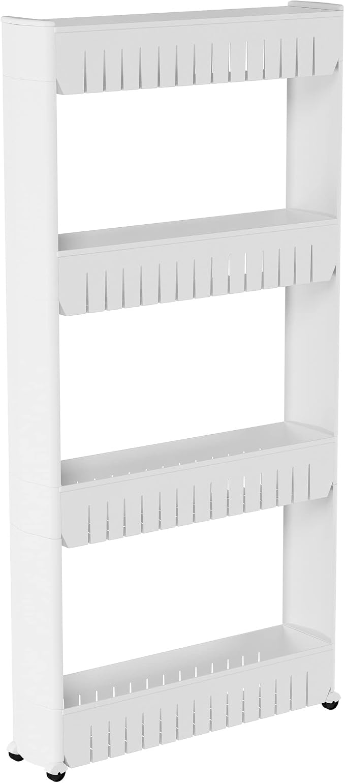 Lavish Home 4-Tier Storage Organizer Rack, White, 21.5” x 5” x 40” | Plastic Rolling Cart for Office, Dorm, Bedroom, Bathroom, and Laundry Room Organizing - Image 9