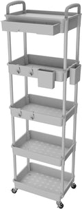 5 Tier Rolling Utility Cart with Drawer,REBECAT Utility Cart Made of Multifunctional Storage Organizer Tool for Kitchen,Bathroom,Living Room,Office(Gray) by REBECAT