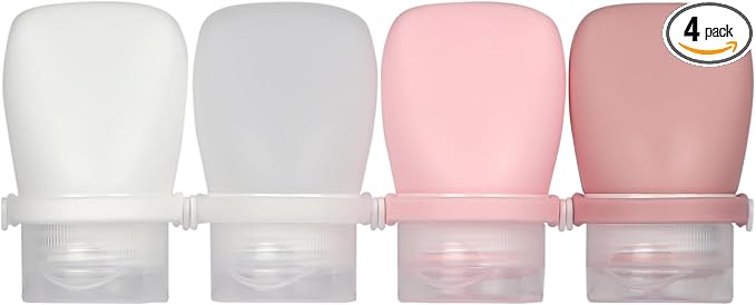 1oz Travel Bottles for Toiletries, Silicone Leak-Proof TSA Approved Travel Size Containers (4-Pack) - Reusable Refillable Bottles for Shampoo, Body Wash, Lotion (White Pink) by Unknown