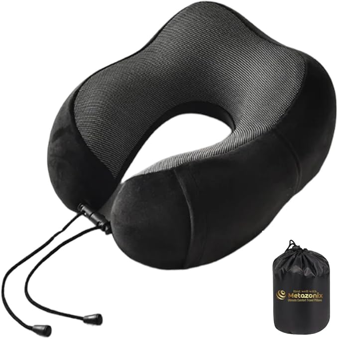 Travel Pillow - 100% Memory Foam - Travel Pillows for Airplane - Neck Pillow Airplane and Car Use - Memory Foam Travel Neck Pillow - Travel Essentials for Women and Men (Midnight Black) by VorgatoLuxury