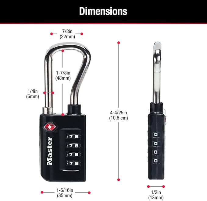 Master Lock TSA Approved Combination Luggage Lock Black 4-Pack 4696EC4 | Heavy Duty Set Your Own 4-digit Combination Lock For Suitcases, Backpacks, Travel Bags, Airport Security, 1-5/16" Wide - Image 6