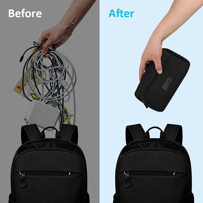 GOX Travel Cable Organizer Bag, Medium Tech Pouch for Electronics, Black | Two Zippers & Multiple Storage Pockets, Water-Repellent Oxford, All-in-One Tech Bag for Electronic & Travel Accessories - Image 9