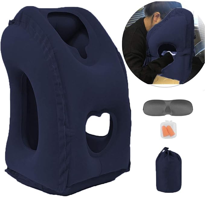 Inflatable Travel Pillow for Airplane, Inflatable Neck Air Pillow for Sleeping(Blue) by Kimiandy