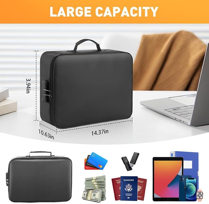 Kanhiro Fireproof Document Box with Lock - Upgraded Waterproof Fireproof Document Bag, Important Document Organizer, Fire Proof Safe for Home Documents, Passport, Laptop, Certificates - Image 4