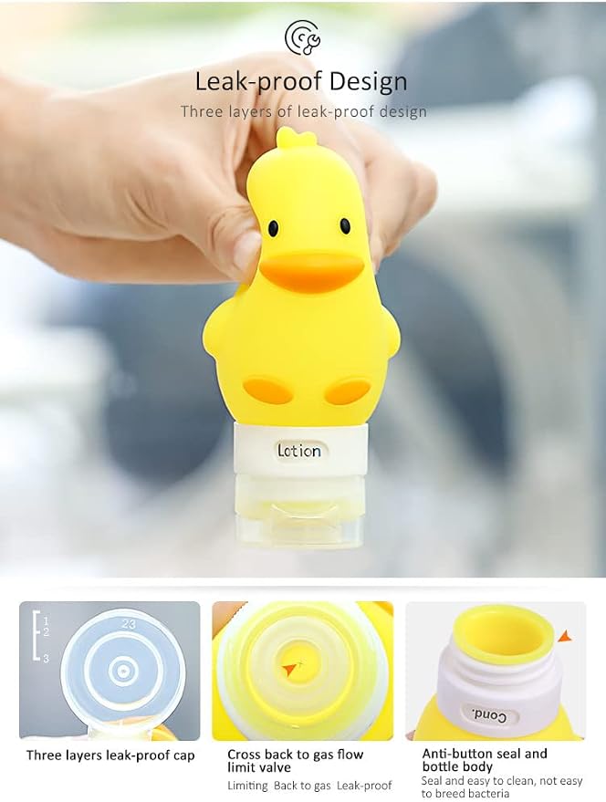 Cute Cartoon Travel Size Silicone Bottle Set for Toiletries, 4Pack | Cute Design, BPA Free, Leak Proof, TSA Approved, Squeezable, Refillable, Built-in Label, Extra Protection, Trip Gift Choice - Image 8