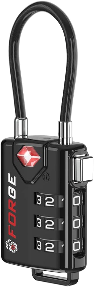 TSA Approved Cable Luggage Locks, Re-settable Combination with Alloy Body, Black 1 Lock. by Forge