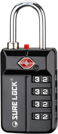 SURE LOCK TSA Approved 4-Digit Resettable Combination Luggage Lock with Open Alert, Easy-Read Dials - for Luggage, School Lockers, Gym, Office, Toolbox & Security Cases (Black 1 Pack) by Hopeyoucanstaysafe