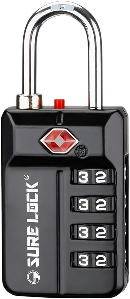 SURE LOCK TSA Approved 4-Digit Resettable Combination Luggage Lock with Open Alert, Easy-Read Dials - for Luggage, School Lockers, Gym, Office, Toolbox & Security Cases (Black 1 Pack) by Hopeyoucanstaysafe
