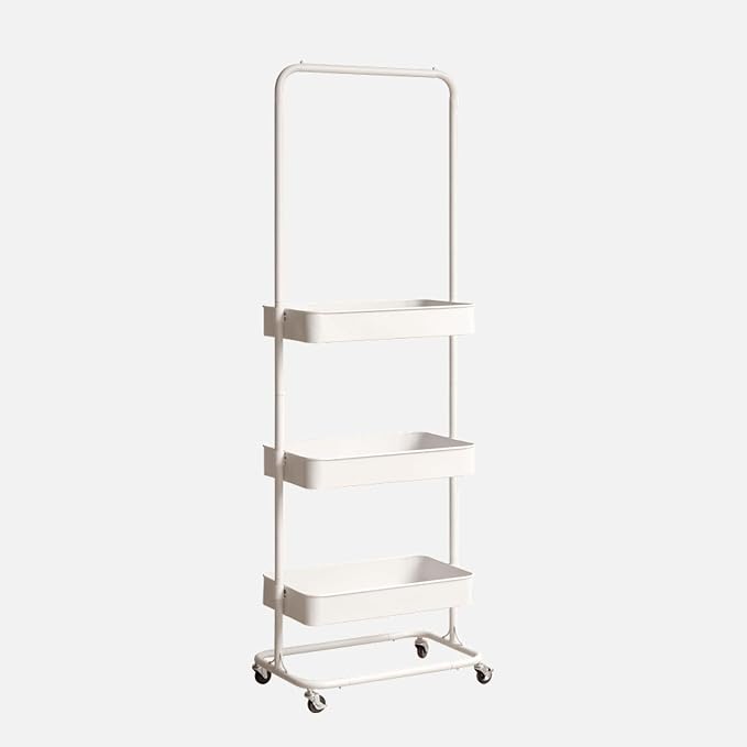 Tall 3 Tier Rolling Cart, Metal Storage Rack with Wheels for Indoor Spaces | Rust-resistant steel frame with adjustable tiers, locking wheels and 50 lbs shelves for flexible indoor organization. - Image 2