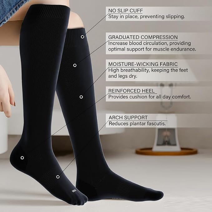 LEVSOX Viscose Made from Bamboo Compression Socks for Pregnant Women 20-30 mmHg Knee High Cute Mens Supports Socks for Travel - Image 2