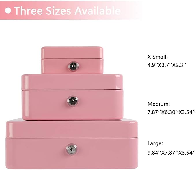 xydled Locking Steel Mini Cash Box with Removable Coin Tray and Key Lock for Kids, 4.92" x 3.74" x 2.36",Pink | Steel Cash Box with Key Lock, Removable Tray & Carry Handle, for Office, Retail, Home, and Money Storage, 4.9" x 3.7" x 2.4" - Image 4