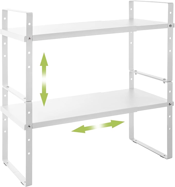 Across-Star Expandable Cabinet Shelf Organizer Rack, Stackable Kitchen Counter Storage Shelves Stand, Adjustable Height Pantry Shelf Spice Rack (White, 2 Pack) by Acorss-Star