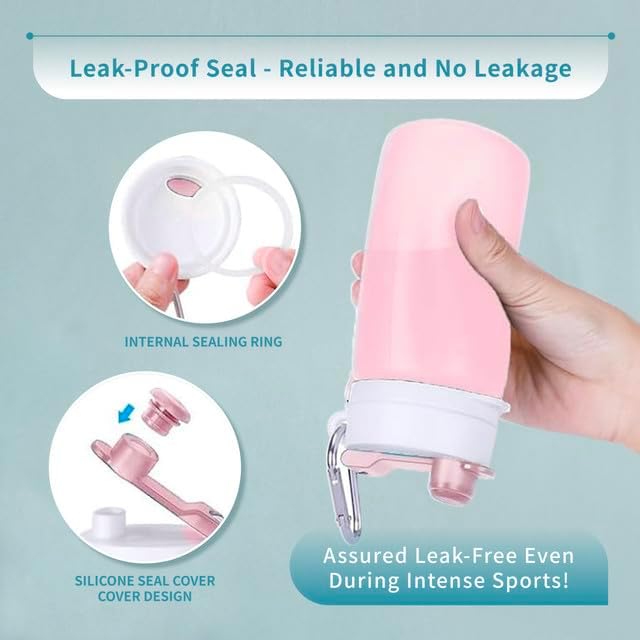 Collapsible Water Bottles 26oz with Spout & Carabiner, Odorless BPA-Free Silicone, Leak-Proof Foldable Reusable Bottle - Perfect for Travel Sports Gym Hiking Camping Cycling - Quartz Pink - Image 3
