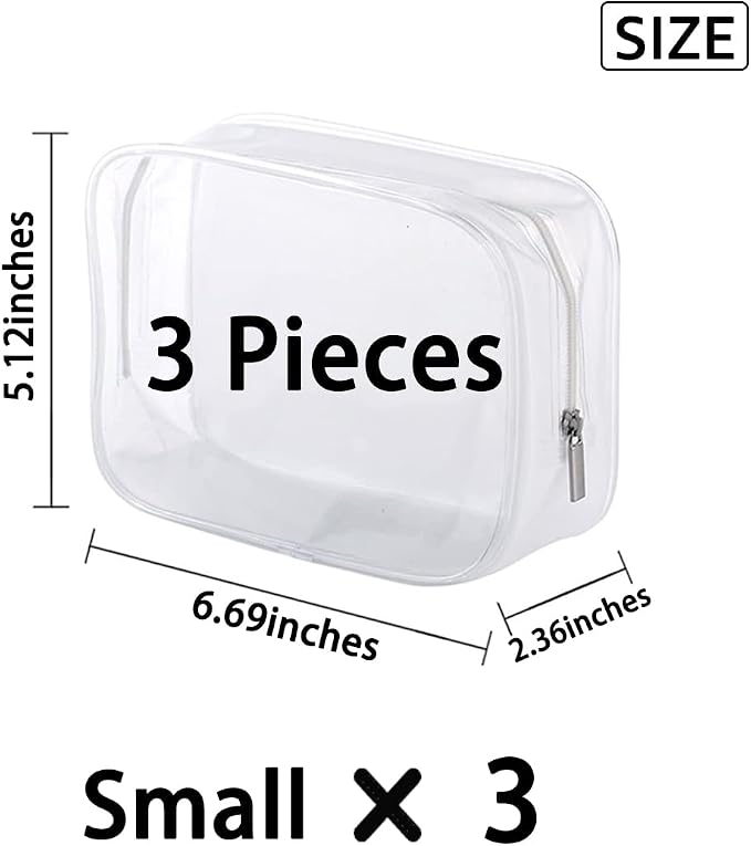 Clear Plastic Zippered Toiletry Carry Pouch TSA Approved Toiletry Bag Portable Cosmetic Makeup Bag for Vacation, Bathroom and Organizing (White 3Pcs, Small) | TSA Approved, Portable Cosmetic Makeup Bag, For Vacation, Bathroom and Organizing - Image 2