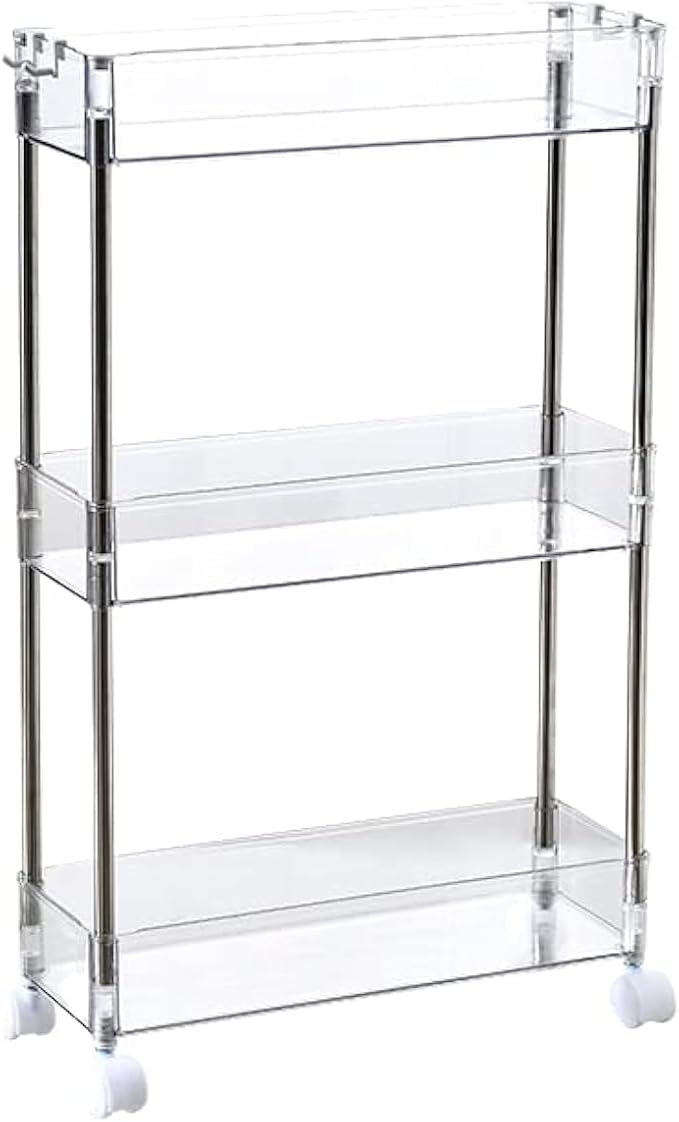 Chris.W Slim Storage Cart 3 Tier with Wheels, Clear Bathroom Cart Organizer, Mobile Shelving Unit Rolling Utility Cart, Slide Out Organizer for Kitchen, Bathroom, Laundry, Narrow Places, Office 5.2" W by Unknown