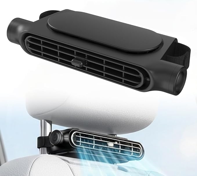 Car Seat Fan, Bladeless Dual Airflow, 3 Speed USB Powered for Car Headrest | For front & back car seats, no built-in battery, non-rechargeable, fits 4.92–6.9 in headrest posts, quiet safe cooling by professionalresponsible
