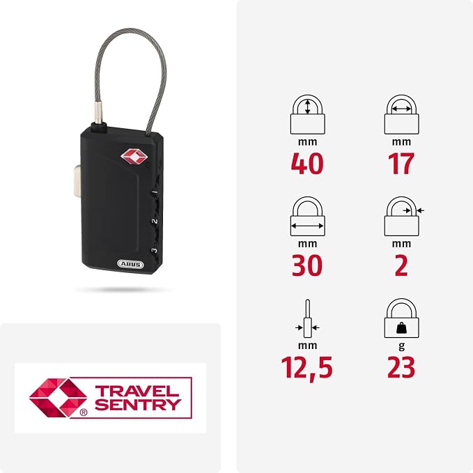 ABUS 148TSA/30 TSA Cable Combination Lock for Hard Cases, Luggage | Resettable, 1.3inch (30mm), Black - Image 9