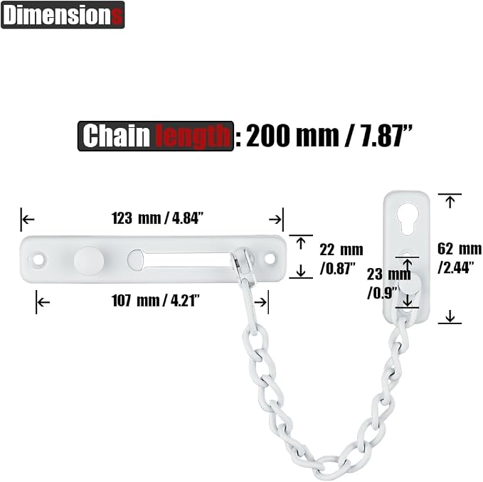 JQK Door Chain Lock White, Stainless Steel Door Guard with Spring Anti-Theft Press Lock, Matte White, HDC100-WH - Image 2
