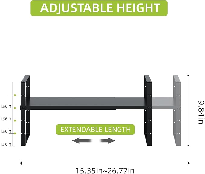 Expandable Cabinet Shelf Organizer Rack, Stackable Kitchen Counter Storage Shelves Stand, Adjustable Height Pantry Shelf Spice Rack(Black-1 Pack, 8.7" D x 15.4-26.8" W x 9.8" H) - Image 2