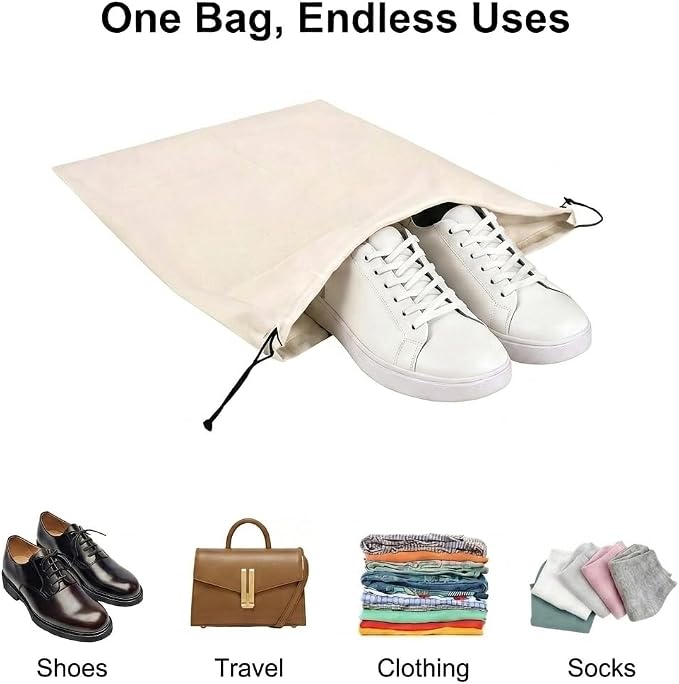 4 Pack Shoe Bags for Travel, Flannel Drawstring Travel Shoe Bag,Black Beige | Large Size 18.3*13.78 inch,Soft Flannel Material,Washable & Reusable,Shoe Bag for Luggage - Image 4