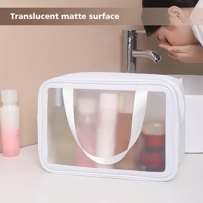 DAPOWER Travel Toiletry Bag for Women and Men, Matte Translucent Shower Bag with Handy Handle, Makeup Cosmetic Organizer Bag for Travel Toiletries Accessories (White) - Image 5