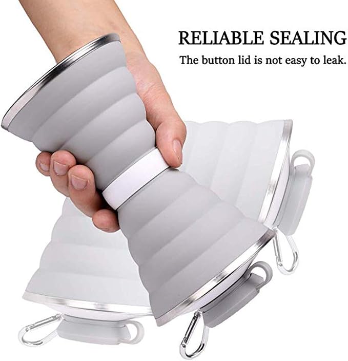 Collapsible Water Bottle, Camping Cup With Carabiner, Reuseable Silicone Foldable Leak Proof Portable Sports Travel Water Bottles For Outdoor, Travel Gym Hiking, BPA Free, Cycling Cups with Carabiner - Image 3